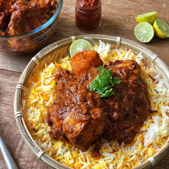 A plate of chicken biriyani a Swahili dish offered in Mombasa