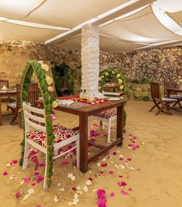 A dining setting at Wabaharia restaurant Bahari Beach Hotel. A dining setting at Wabaharia restaurant Bahari Beach Hotel.