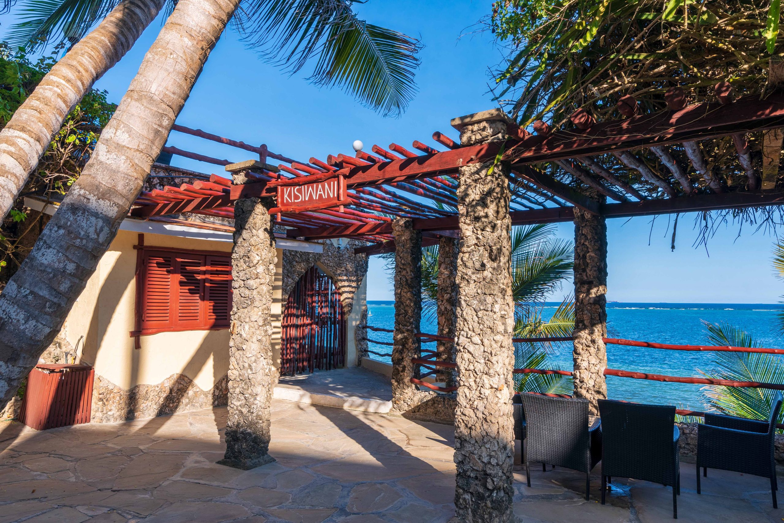 The entrance to Kisiwani restaurant overlooking the Indian Ocean, Bahari Beach Hotel, Nyali.