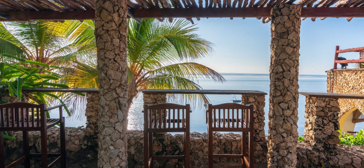 Seating arrangement overlooking the Indian Ocean at the kisiwani bar, Bahari Hotel, Nyali.