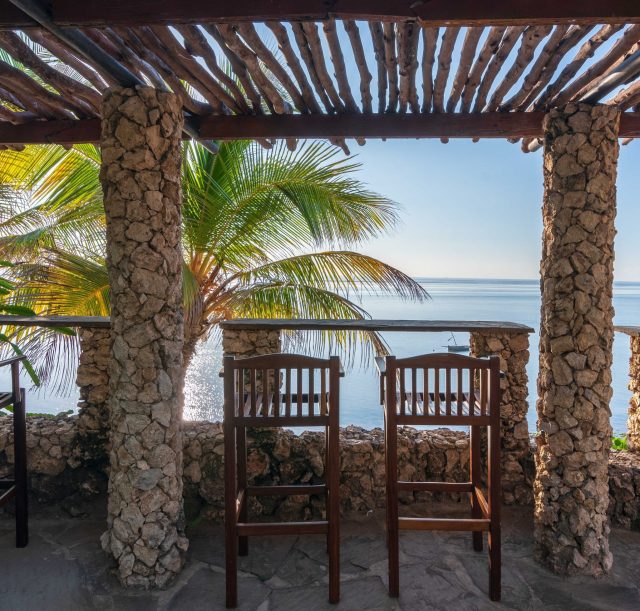 Seating arrangement overlooking the Indian Ocean at the kisiwani bar, Bahari Hotel, Nyali.
