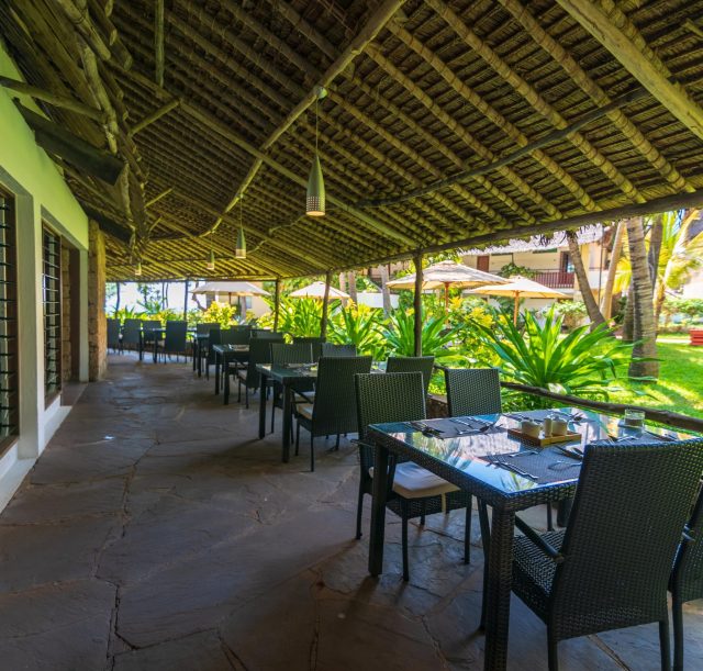 The outside veranda of the main restaurant at Bahari Beach Hotel, Nyali.