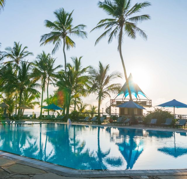 One of the pools at Bahari Beach Hotel Nyali, experiencing the sunset.