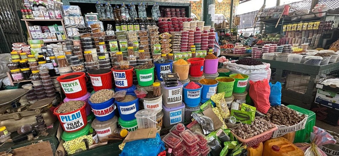 An image of a variety of spices sold at mackinnon market mombasa.